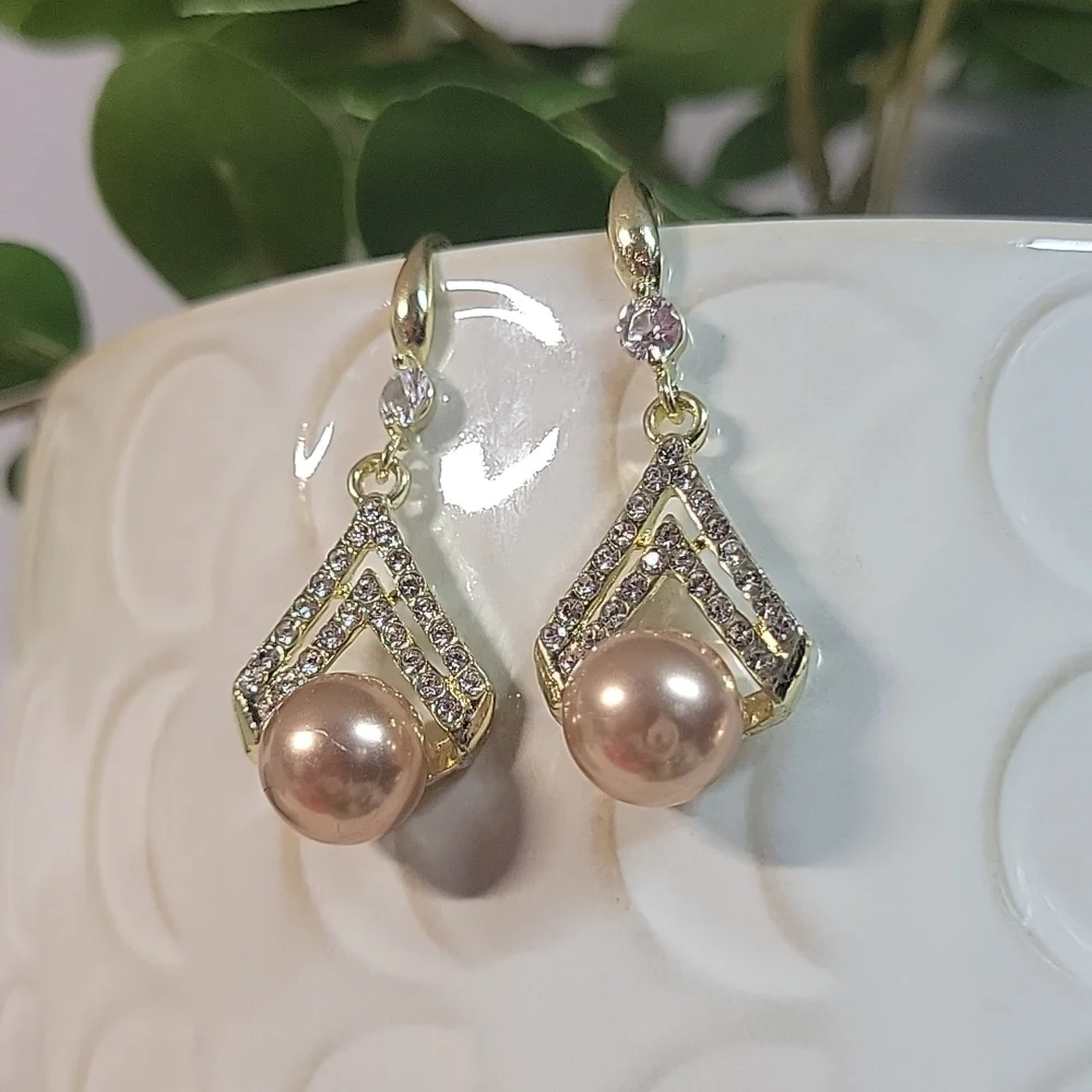 Chocolate Pearl CZ Drop Earrings, S925 wires - Picture 3 of 9